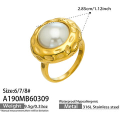 Hammered Shell-Pearl-Look Ring Collection