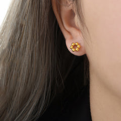 Polished Bead Flower Stud Earrings