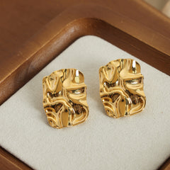 Sculptural Crinkled Rectangle Stud Earrings