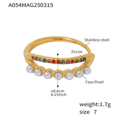 18K Gold-Plated Pearl-Look Cubic Zirconia Ring