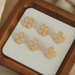 Clover Stone-Accent Stud Earrings