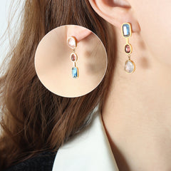 Asymmetric Color Accent Drop Earrings