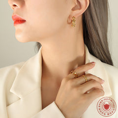 Rose-Textured Stainless Steel Hoop Earrings