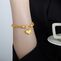 Heart Charm Woven Chain Bracelet