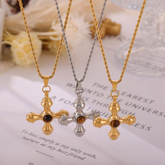 Tiger Eye or Dark Accent Cross Pendant Necklace