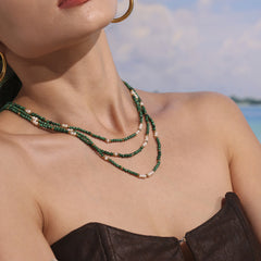 Malachite & Freshwater Pearl Beaded Necklace