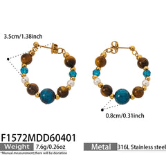 Natural Stone & Pearl-Look Beaded Hoop Earrings