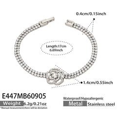 Cubic Zirconia Flower and Oval Link Chain Bracelet