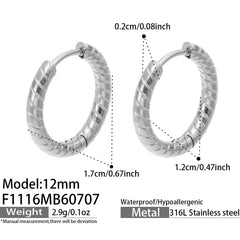 Spiral-Textured Stainless Steel Hoop Earrings