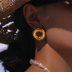 Rounded Open-Circle Stud Earrings