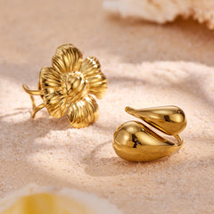 Gold-Tone Teardrop and Flower Open Rings