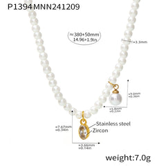 Pearl-Look Bead Geometric Pendant Necklace