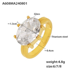 18K Gold-Plated Oval Glass Statement Ring
