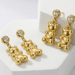 Cubic Zirconia Teddy Bear Drop Earrings