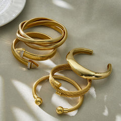 18K Gold-Plated Sculptural Open Bangle Designs