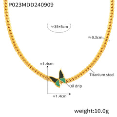 Green Enamel Butterfly Curb Necklace
