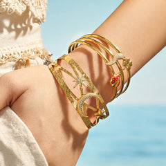 18K Gold-Plated Star, Crescent or Pepper Open Cuff