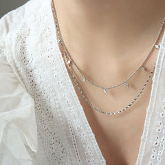 Layered Fine Chain Geometric Station Necklace