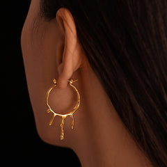 18K Gold-Plated Molten-Style Drop Hoop Earrings