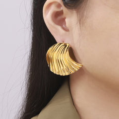 18K Gold-Plated Ribbed Shell Stud Earrings