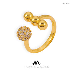 Polished Ball and Sparkling Sphere Open Ring