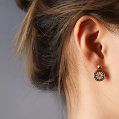 Enamel Daisy Coin Drop Earrings