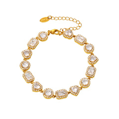 Cubic Zirconia Heart and Square Link Bracelet