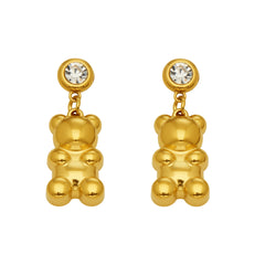 Cubic Zirconia Teddy Bear Drop Earrings