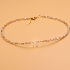 Dainty Stone Beaded Initial Necklace