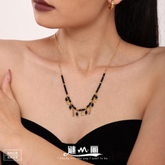 Black Crystal Moon Charm Necklace