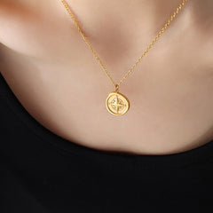 18K Gold-Plated Compass Coin Pendant Necklace