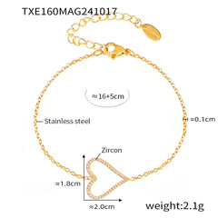 Cubic Zirconia Heart Necklace Bracelet or Flat Chain