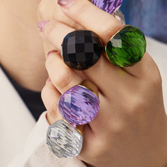 18K Gold-Plated Faceted Glass Statement Ring