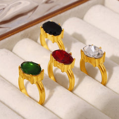 18K Gold-Plated Oval Glass Statement Ring