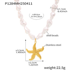 Pearl-Look Heart, Starfish or Sun Pendant Necklace