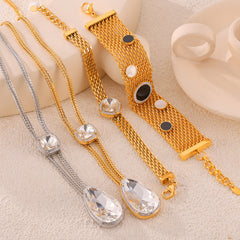 Stone-Accent Mesh Bracelet or Teardrop Lariat Necklace