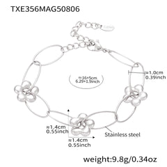 Flower Accent Oval Link Necklace or Bracelet