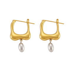 Two-Tone Geometric Pearl-Look Drop Earrings