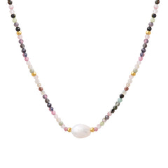Tourmaline Bead and Freshwater Pearl Necklace