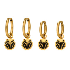 Enamel Shell Drop Hoop Earrings
