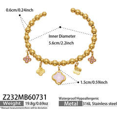 18K Gold-Plated Clover Charm Bead Bracelet
