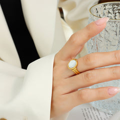 White Shell Round Accent Ring