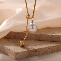 Shell Pearl-Look Bead Y-Pendant Necklace