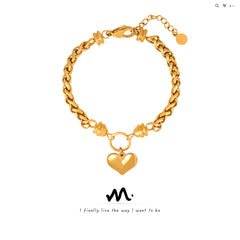 Heart Charm Woven Chain Bracelet