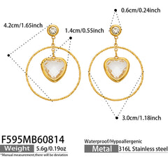Czech Glass Heart and Circle Drop Earrings