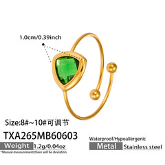 18K Gold-Plated Triangle Glass Accent Open Ring