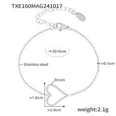 Cubic Zirconia Heart Necklace Bracelet or Flat Chain