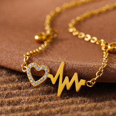 Gold-Tone Heartbeat Charm Anklet