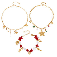 Ocean Charm and Faux Pearl Necklace Bracelet Designs
