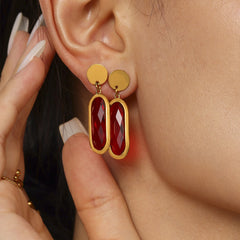 Gold-Tone Oval Glass Drop Earrings